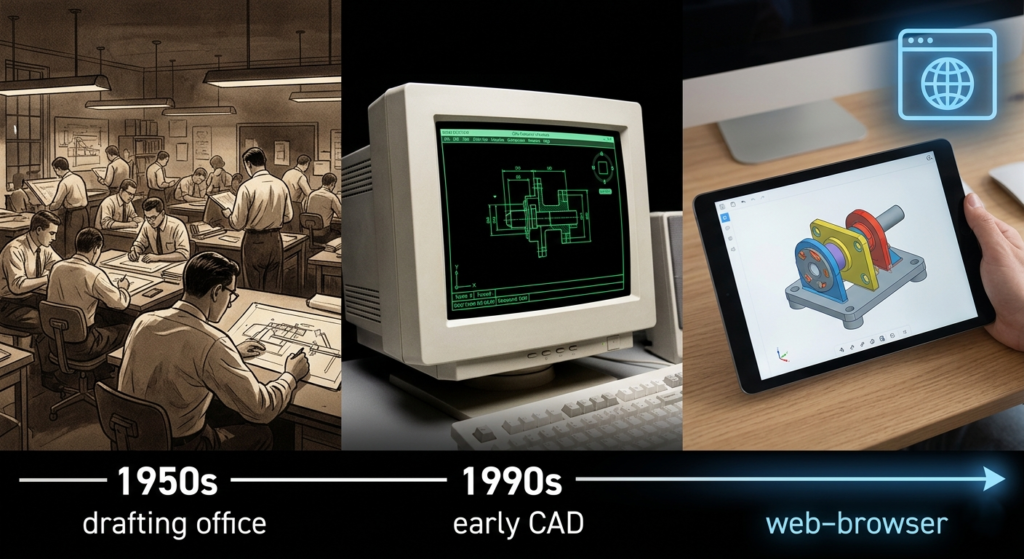 Evolution of CAD design in mechanical and industrial engineering